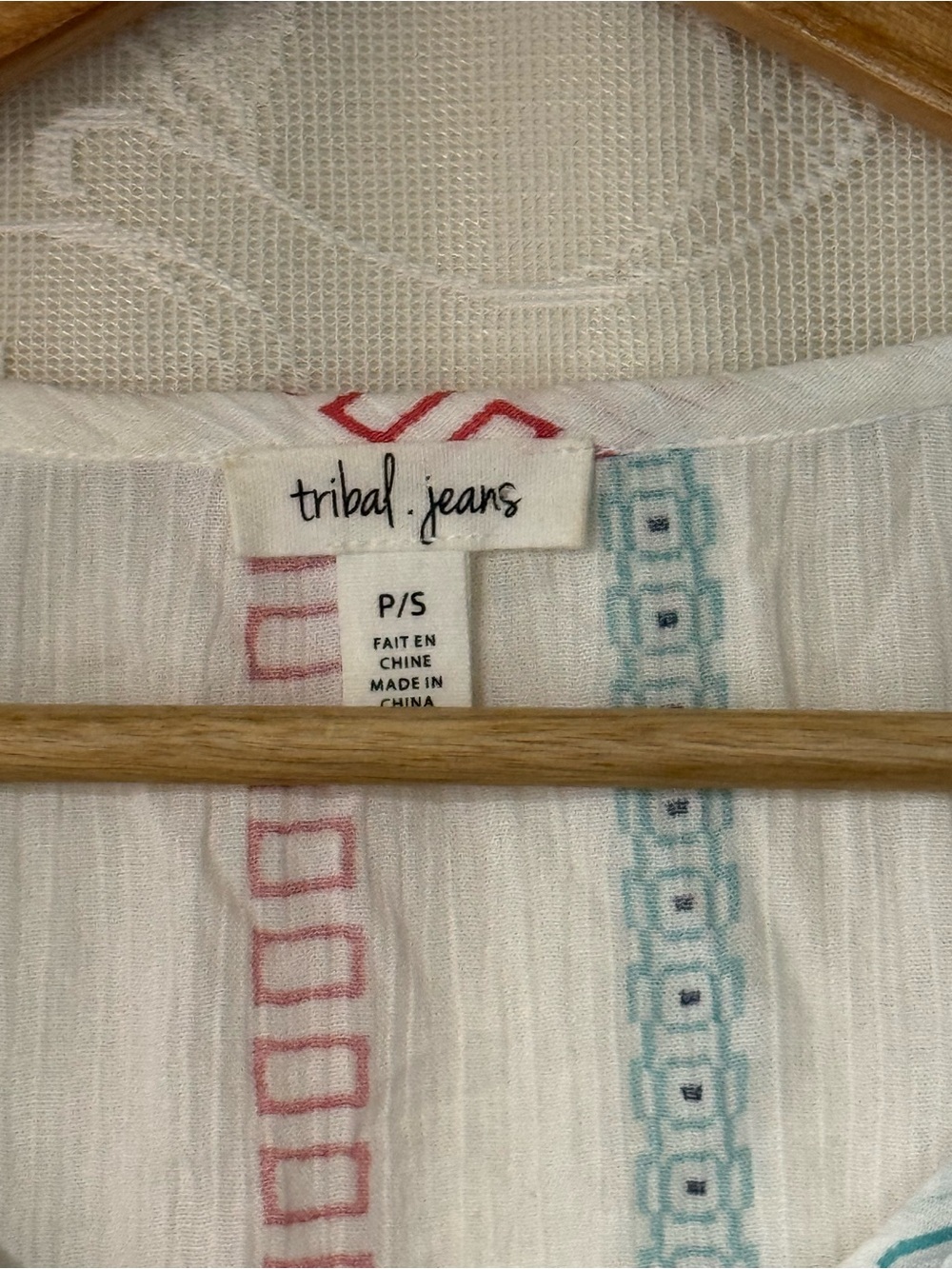 Tribal Jeans Embroidered Boho Peasant
Top White Multicolor Stripe Small - Picture 6 of 16